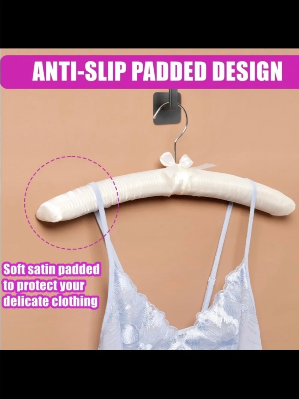 Linen padded heavy duty hangers set of 2ct.-beige color with a bow-brand new.